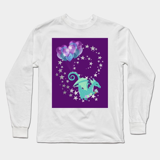 Baby dragon with balloons Long Sleeve T-Shirt by allthumbs